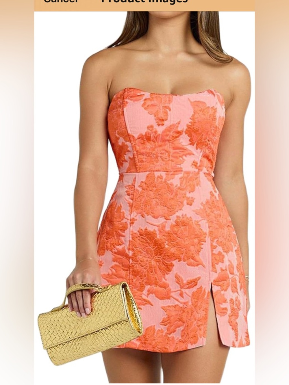 Strapless Pink Dress with Orange Floral Embroidery